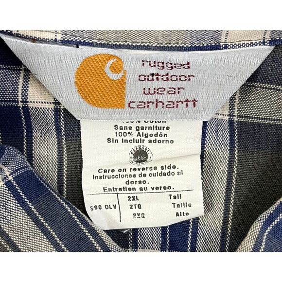 Vintage Carhartt Shirt Mens 2XL Tall Green Plaid Button Down Long Sleeve USA S90 - Picture 4 of 7